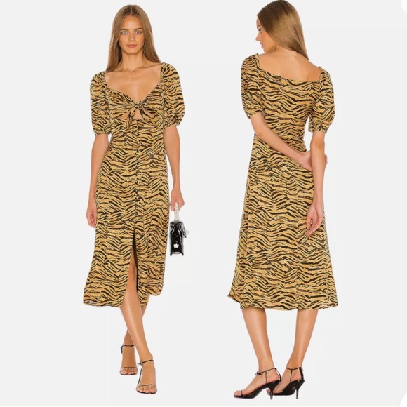 Song of Style Revolve Everly Tiger Multi Button/Tie Front Cutout Dress NWOT S - Picture 3 of 15